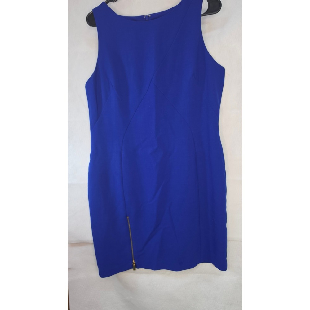 Lauren Ralph Lauren Royal Blue Sheath Dress 14P Gold Zipper Hem Sleeveless